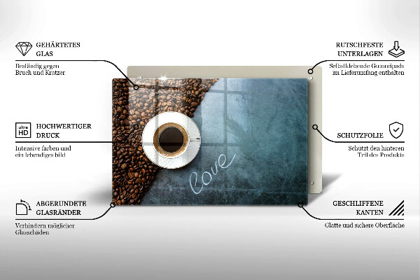 Tagliere in vetro Chicchi e tazza di caffè