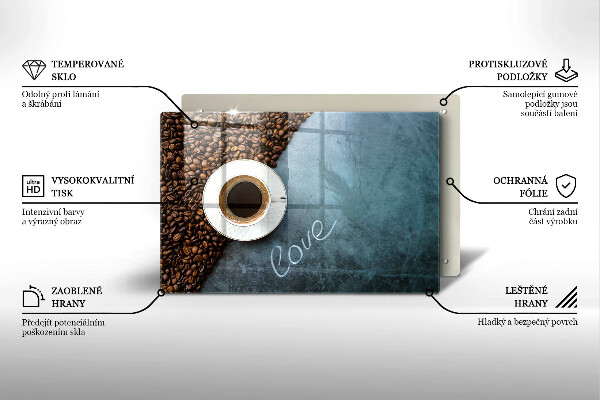 Tagliere in vetro Chicchi e tazza di caffè