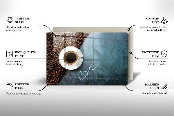 Tagliere in vetro Chicchi e tazza di caffè