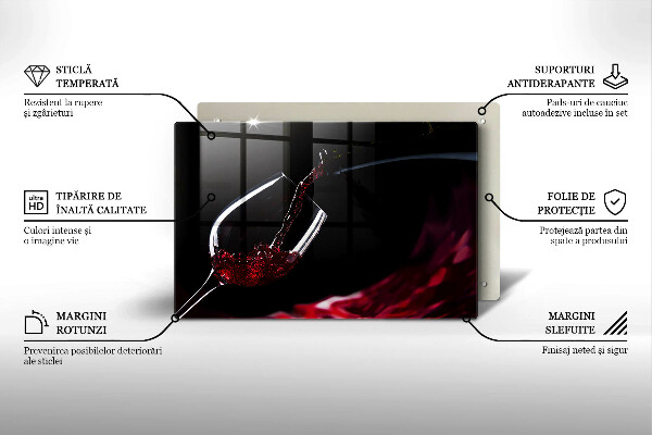 Tagliere in vetro temperato Un bicchiere di vino rosso