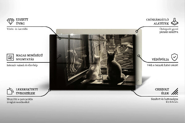 Tagliere in vetro temperato Città e finestra dei gatti