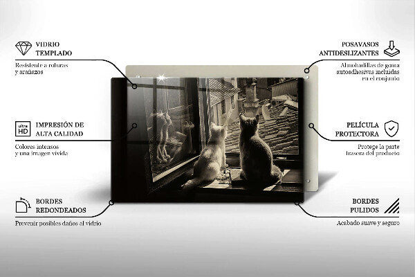 Tagliere in vetro temperato Città e finestra dei gatti