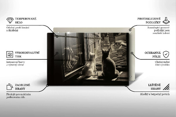 Tagliere in vetro temperato Città e finestra dei gatti