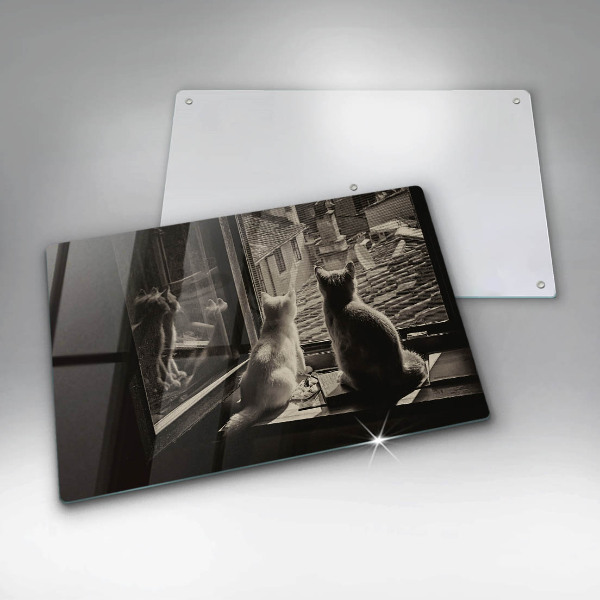 Tagliere in vetro temperato Città e finestra dei gatti