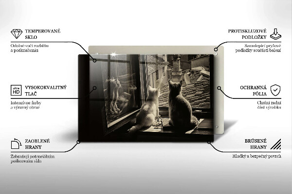Tagliere in vetro temperato Città e finestra dei gatti