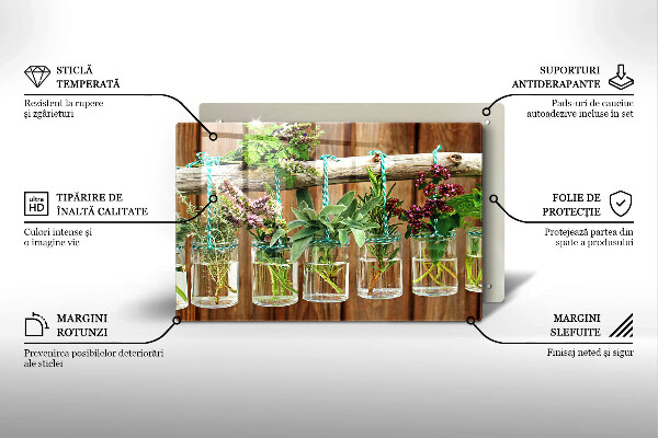 Tagliere in vetro temperato Annata di piante di erbe