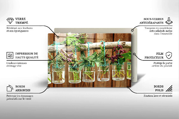 Tagliere in vetro temperato Annata di piante di erbe