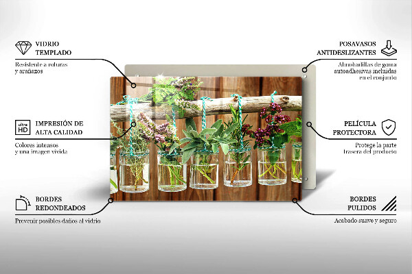 Tagliere in vetro temperato Annata di piante di erbe