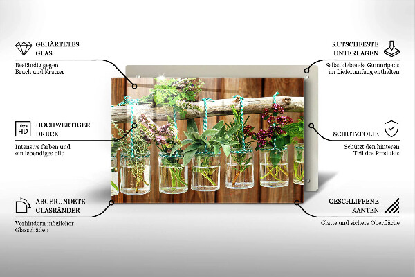 Tagliere in vetro temperato Annata di piante di erbe