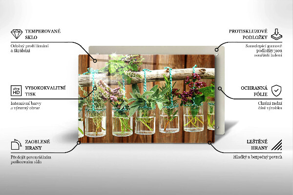 Tagliere in vetro temperato Annata di piante di erbe