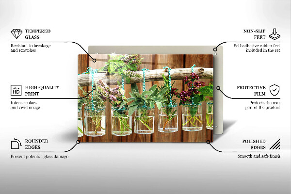 Tagliere in vetro temperato Annata di piante di erbe