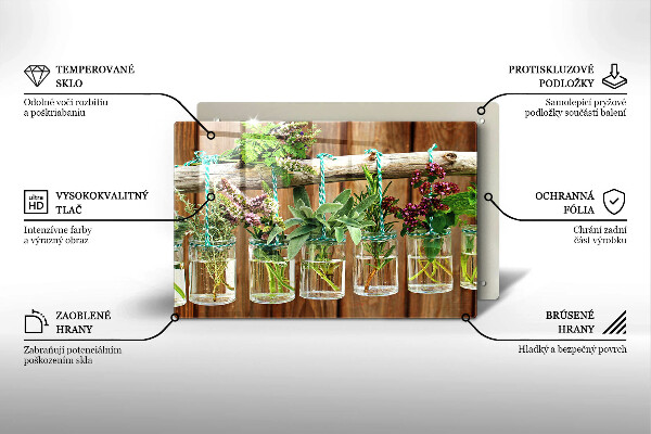 Tagliere in vetro temperato Annata di piante di erbe