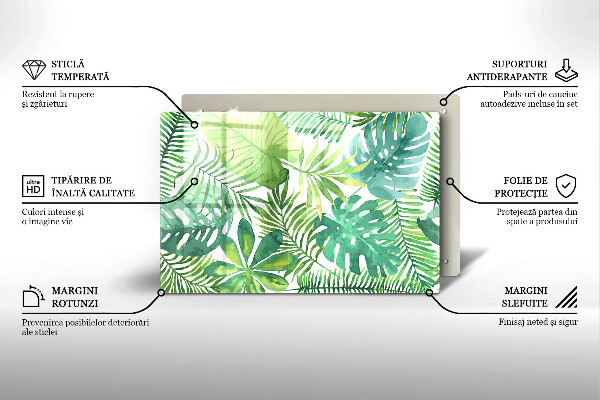 Tagliere in vetro temperato Foglie boho dell'acquerello