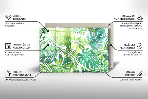 Tagliere in vetro temperato Foglie boho dell'acquerello