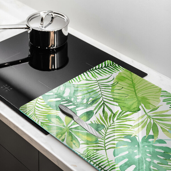 Tagliere in vetro temperato Foglie boho dell'acquerello