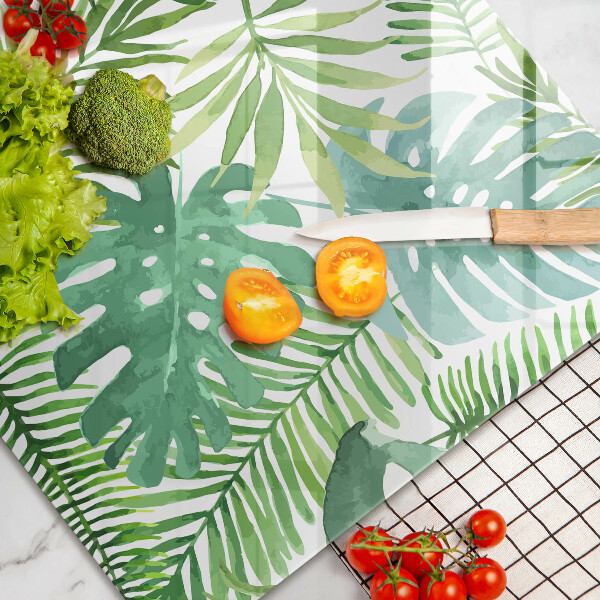 Tagliere in vetro temperato Foglie boho dell'acquerello