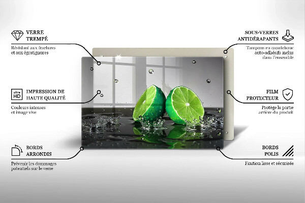 Tagliere in vetro temperato Lime succosi e acqua