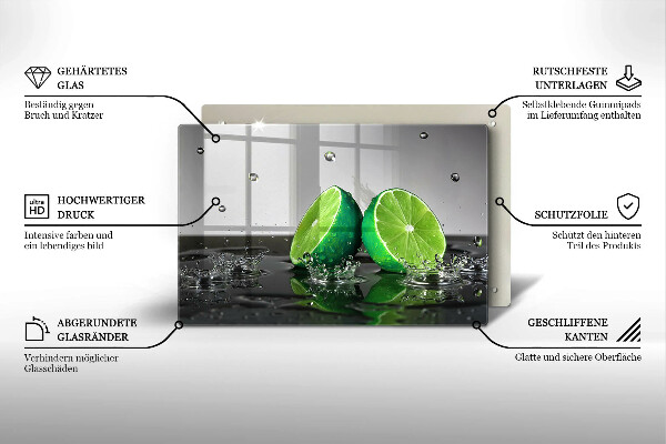 Tagliere in vetro temperato Lime succosi e acqua