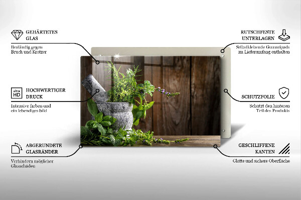 Tagliere in vetro temperato Piante erbe e legno