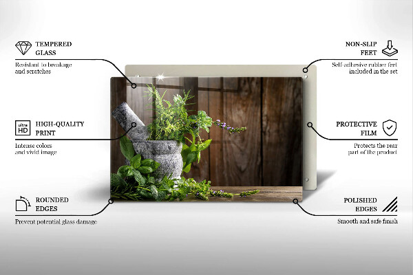 Tagliere in vetro temperato Piante erbe e legno