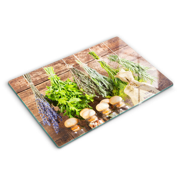 Tagliere in vetro temperato Erbe spezie e legno