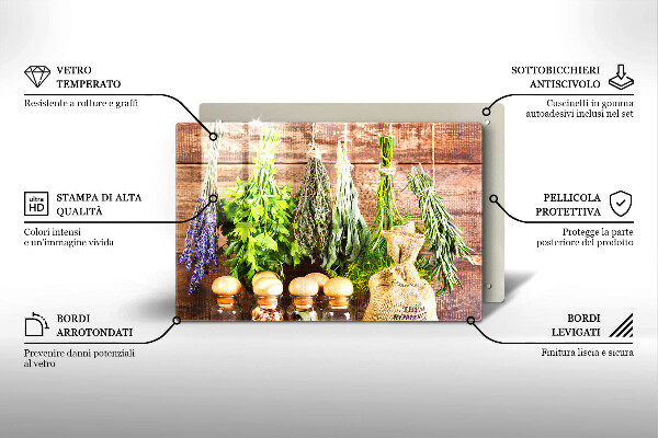 Tagliere in vetro temperato Erbe spezie e legno