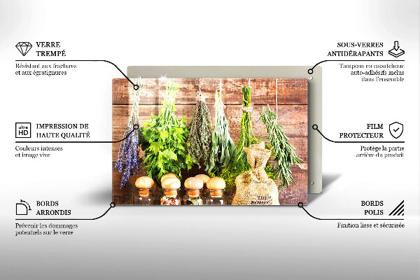 Tagliere in vetro temperato Erbe spezie e legno