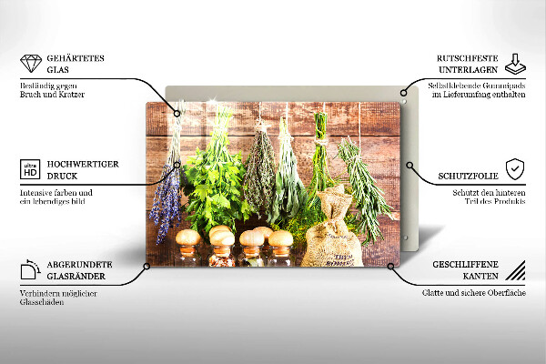 Tagliere in vetro temperato Erbe spezie e legno