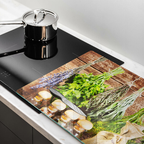 Tagliere in vetro temperato Erbe spezie e legno