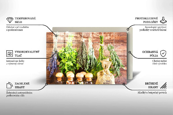 Tagliere in vetro temperato Erbe spezie e legno