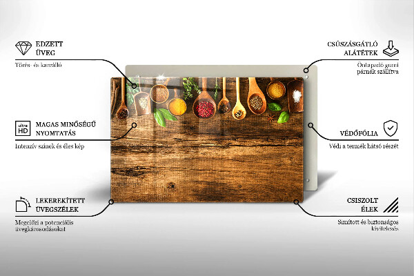 Tagliere in vetro temperato Cucchiai di spezie in legno