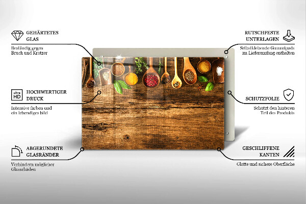 Tagliere in vetro temperato Cucchiai di spezie in legno