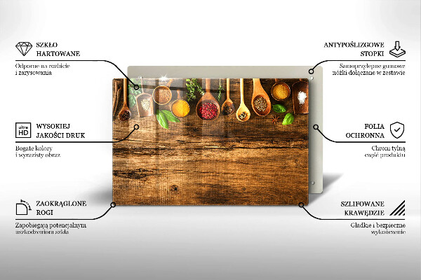 Tagliere in vetro temperato Cucchiai di spezie in legno