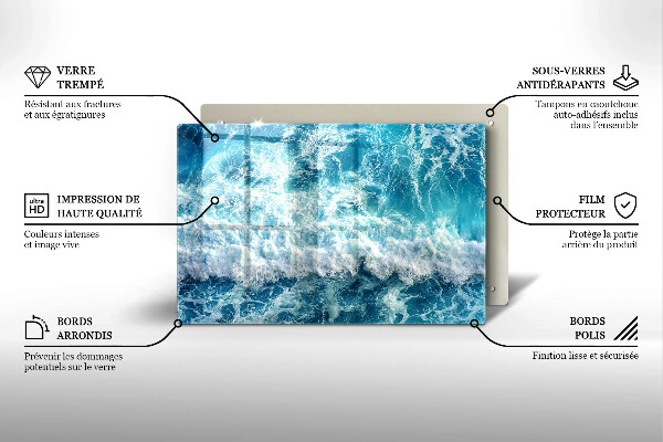 Tagliere in vetro temperato Onde dell'acqua di mare