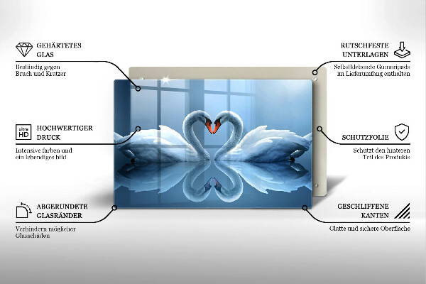 Tagliere in vetro temperato Due cuori di cigno