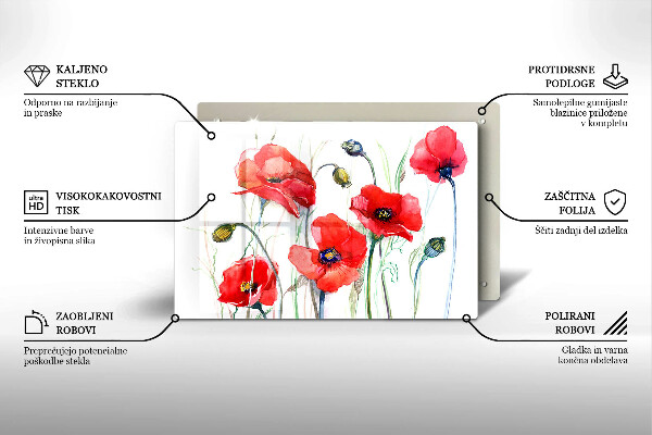 Tagliere in vetro temperato Fiori di papaveri rossi