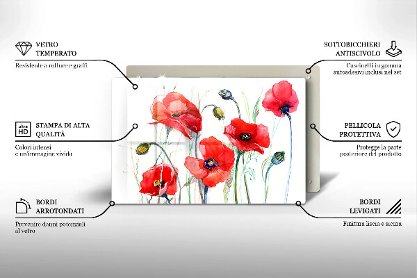 Tagliere in vetro temperato Fiori di papaveri rossi