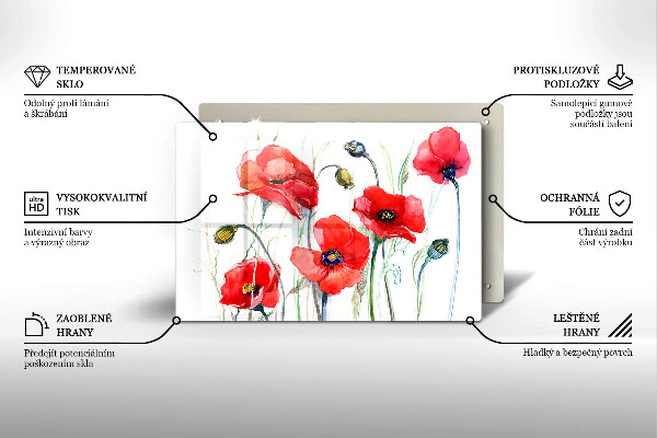 Tagliere in vetro temperato Fiori di papaveri rossi