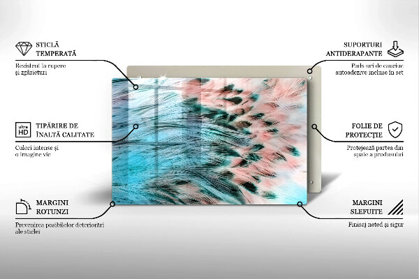 Tagliere in vetro temperato Piume di uccelli boho