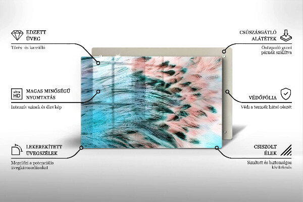 Tagliere in vetro temperato Piume di uccelli boho