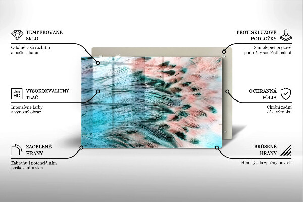 Tagliere in vetro temperato Piume di uccelli boho