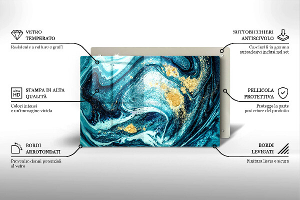 Tagliere in vetro Astrazione dell'oro blu