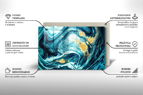 Tagliere in vetro Astrazione dell'oro blu