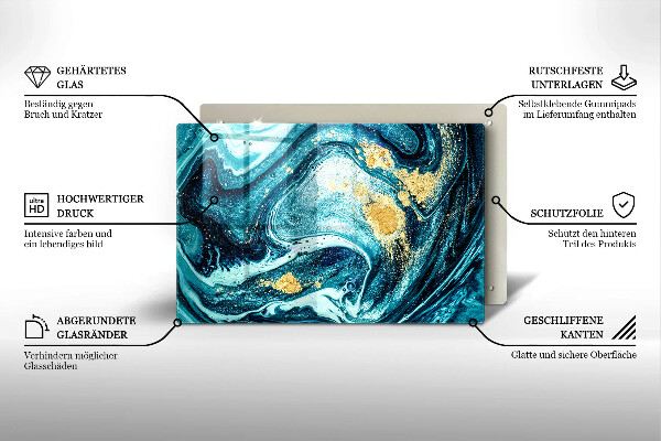 Tagliere in vetro Astrazione dell'oro blu