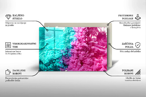 Tagliere in vetro Fumo rosa-turchese