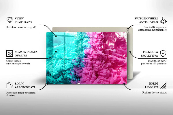 Tagliere in vetro Fumo rosa-turchese