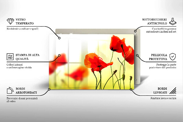 Tagliere in vetro temperato Fiori di papaveri rossi