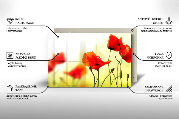 Tagliere in vetro temperato Fiori di papaveri rossi