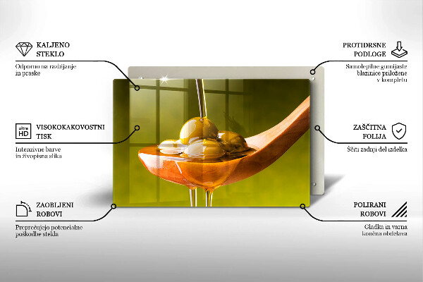 Tagliere in vetro temperato Olio d'oliva e olive