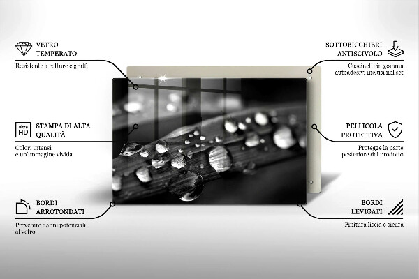 Tagliere in vetro temperato Gocce di rugiada sulle foglie